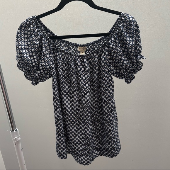 Maison Jules Blue and White Geometric Blouse - Picture 1 of 7